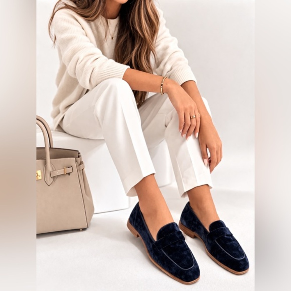 Navy blue Zara Velvet Loafers size 9